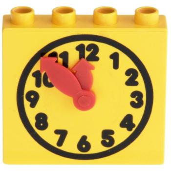LEGO Duplo - Brick 1 x 4 x 3 4145c01pb01 Clock Yellow