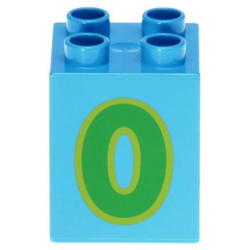 LEGO Duplo - Brick 2 x 2 x 2 Number 0 31110pb129 Dark Azure