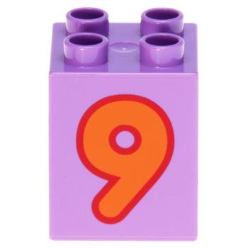 LEGO Duplo - Brick 2 x 2 x 2 Number 9 31110pb081 Medium Lavender