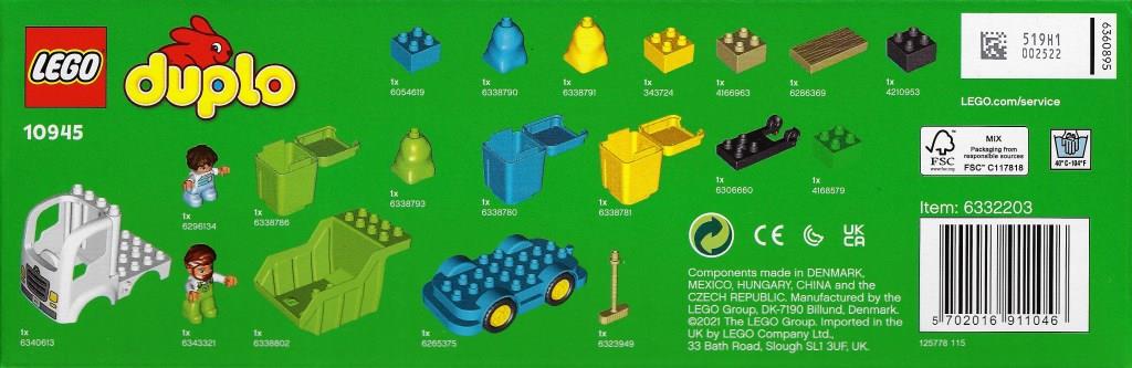 LEGO® 10945 DUPLO® Le camion poubelle et le tri sélectif jeu de
