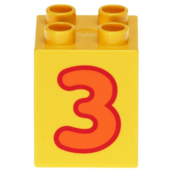 LEGO Duplo - Brick 2 x 2 x 2 Number 3 31110pb075 Yellow