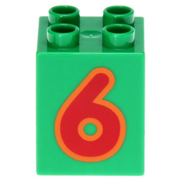 LEGO Duplo - Brick 2 x 2 x 2 Number 6 31110pb078 Green