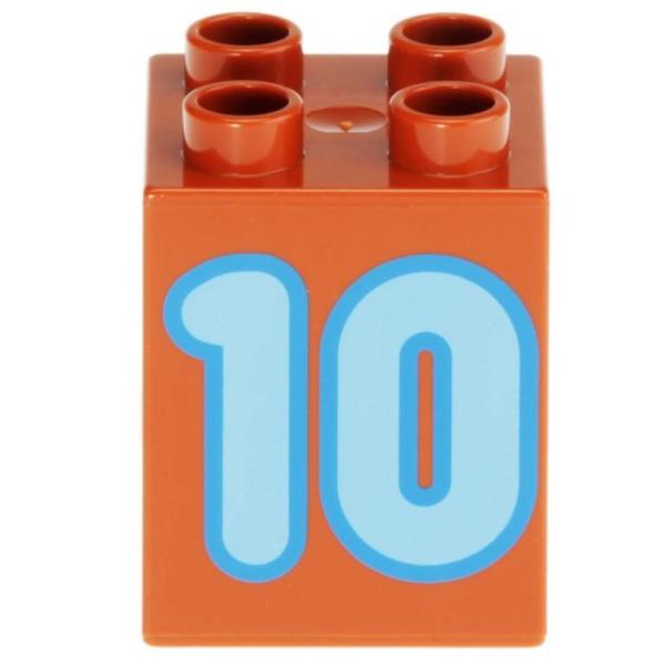 LEGO Duplo - Brick 2 x 2 x 2 Number 10 31110pb082 Dark Orange