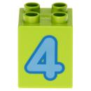 LEGO Duplo - Brick 2 x 2 x 2 Number 4 31110pb076 Lime