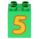 LEGO Duplo - Brick 2 x 2 x 2 Number 5 31110pb077 Bright Green
